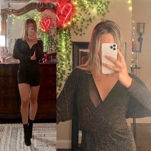 EXPRESS metallic gold and black romper size Small